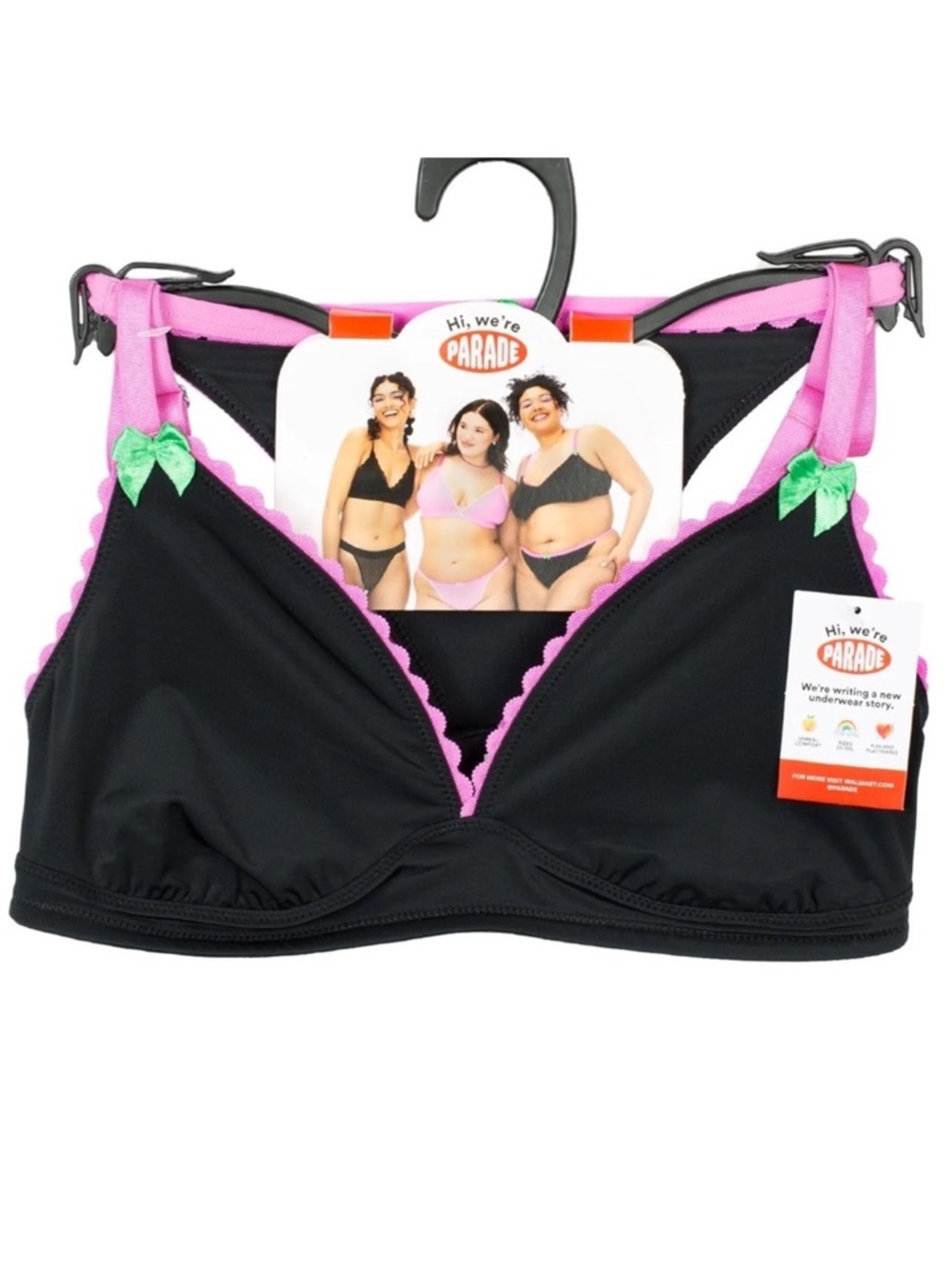 NWT Parade Triangle Bralette & Thong Set Color: Eightball Black Pink Size Small